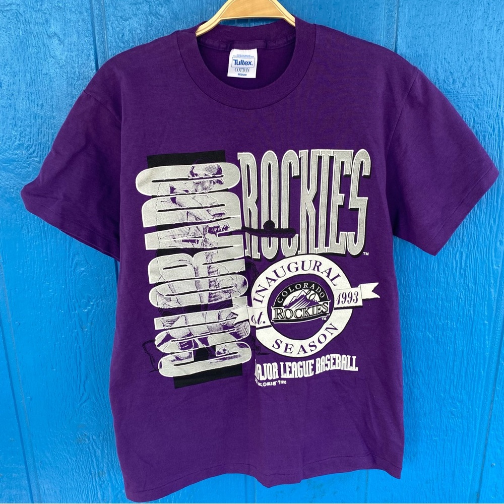 Vtg 90s Colorado Rockies T-Shirt Baseball Logo MLB Purple Graphic Tee Medium